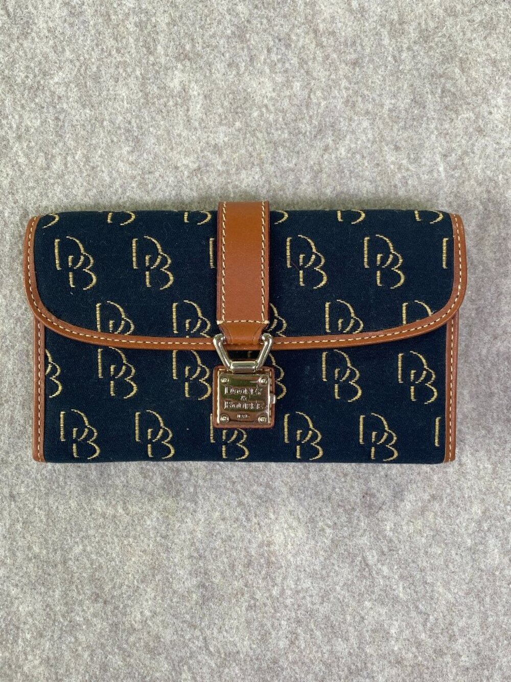 Dooney & Bourke Black Monogram Canvas Checkbook Wallet Leather Trim